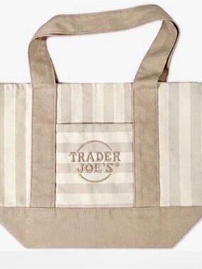 Trader Joe's Beige & Cream Striped Mini Tote Bag